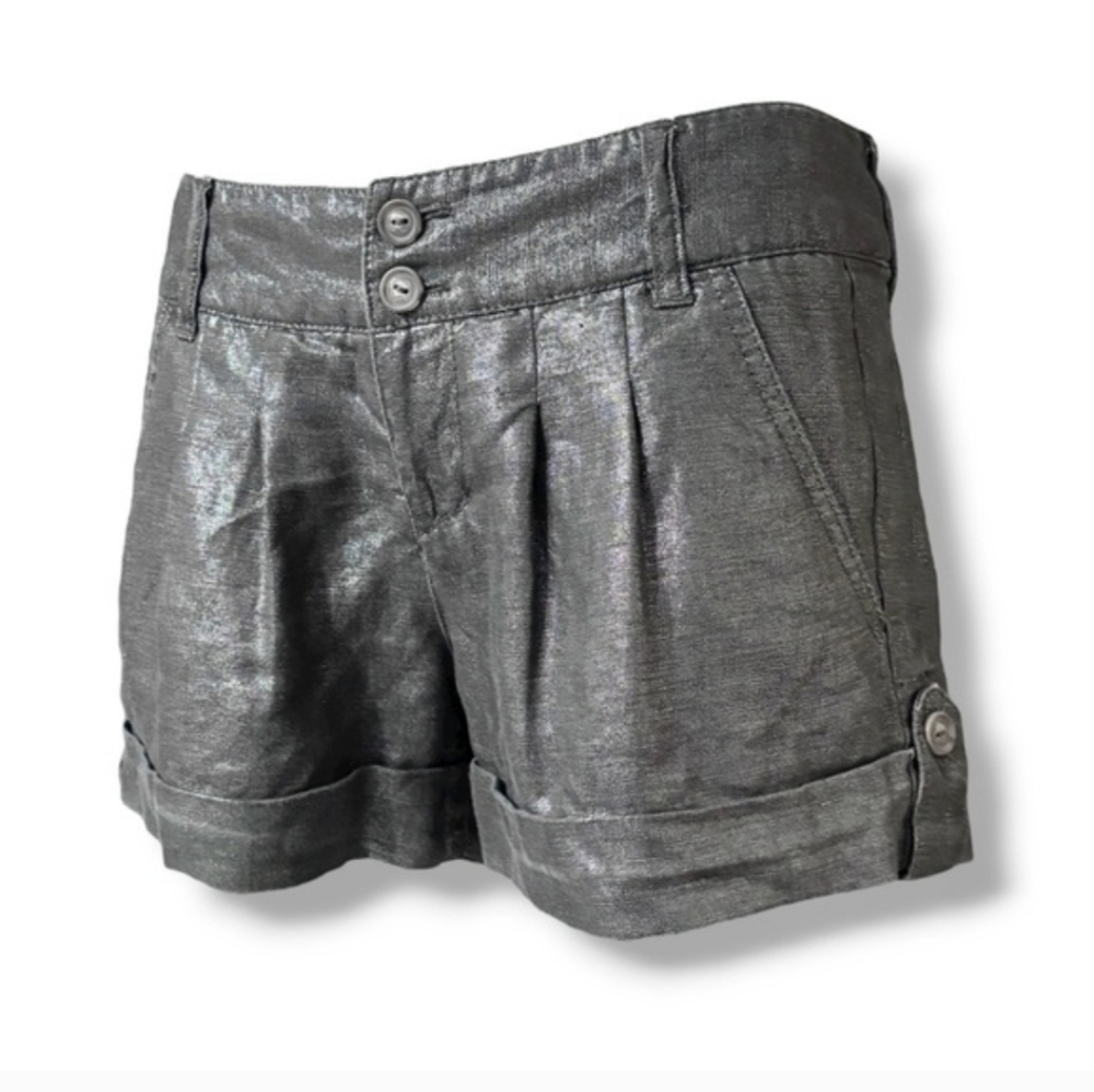 JIMMY’Z Silver Metallic Finish Linen Pleated Front Shorts Size 4 Y2K